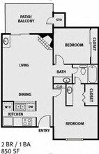 2 Bedroom 1 Bath B1 231 floor plan